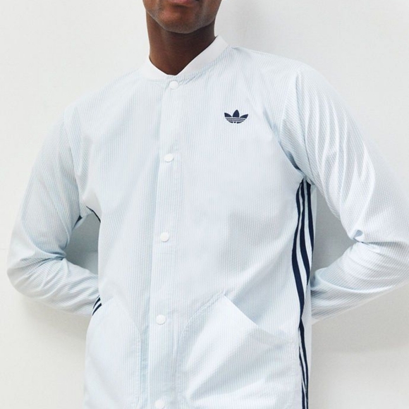 Adidas Blue Seersucker Coach Jacket 